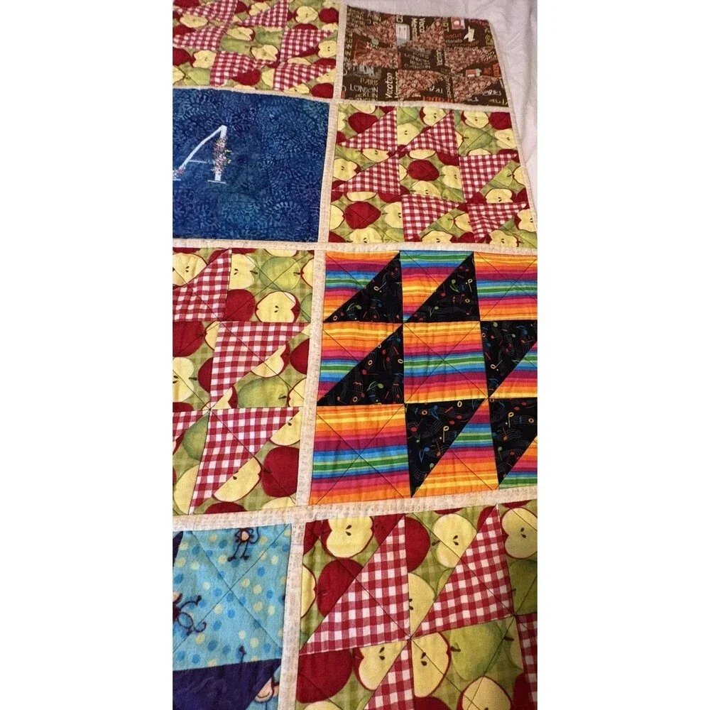 Baby Quilt Tapestry Letter a Apples Patchwork  49”x3 Handmade
